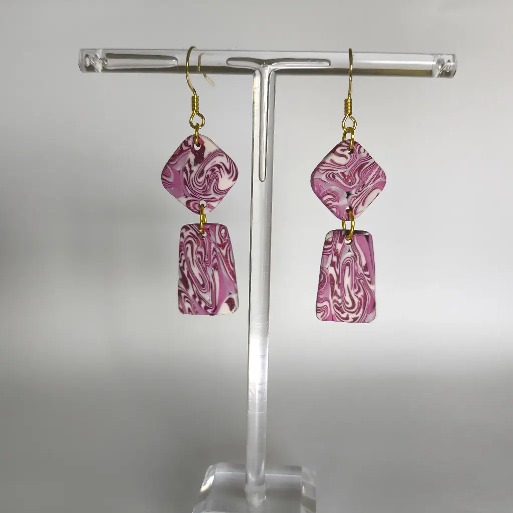 Boucles d'oreilles en pâte Fimo Marbré
