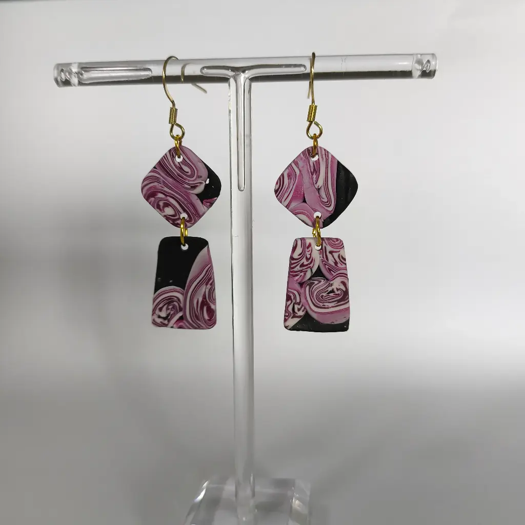 Boucles d'oreilles en pâte Fimo Marbré