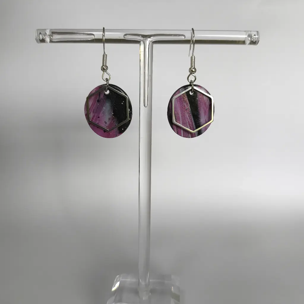 Boucles d'oreilles en pâte Fimo Ovale Marbré
