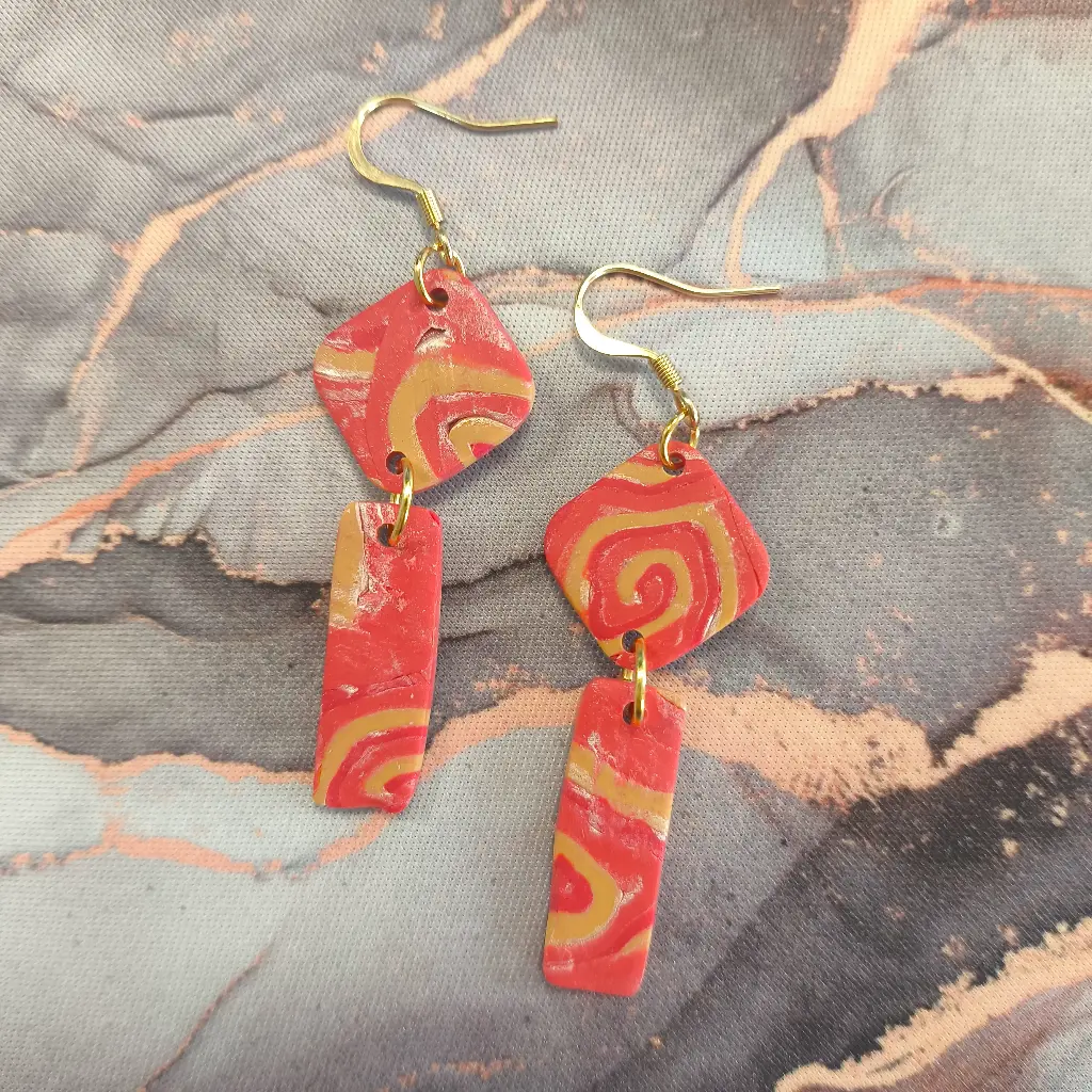 Boucles d'oreilles en pâte Fimo Marbré