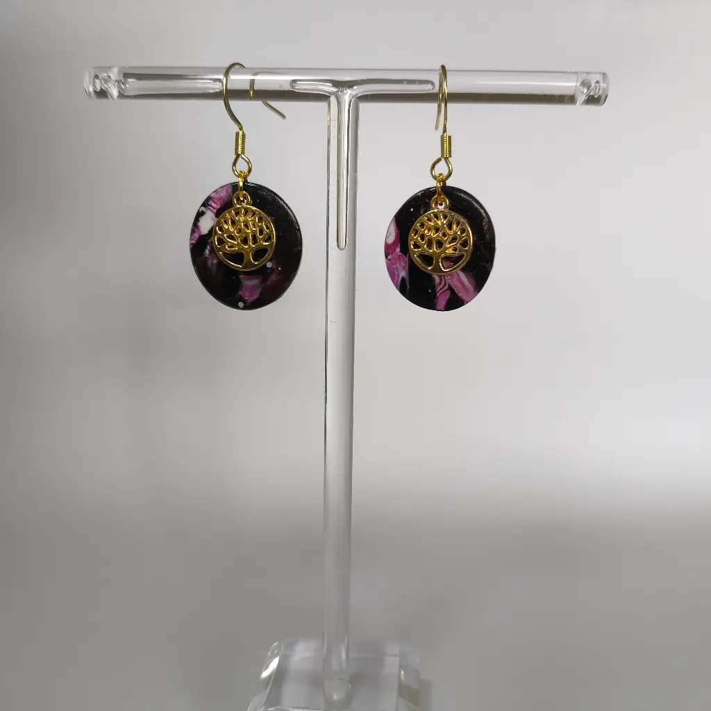 Boucles d'oreilles en pâte Fimo Ovale avec Arbre de vie