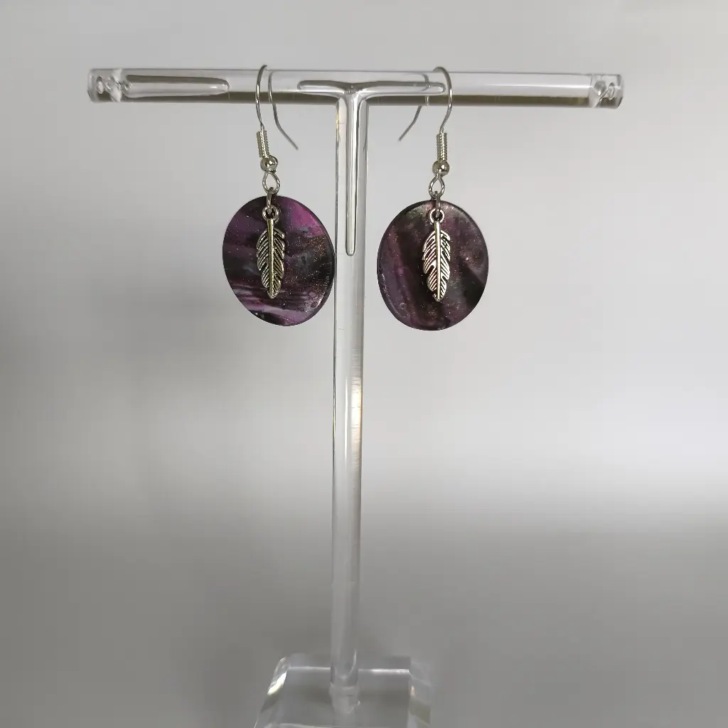 Boucles d'oreilles en pâte Fimo Ovale avec Plume