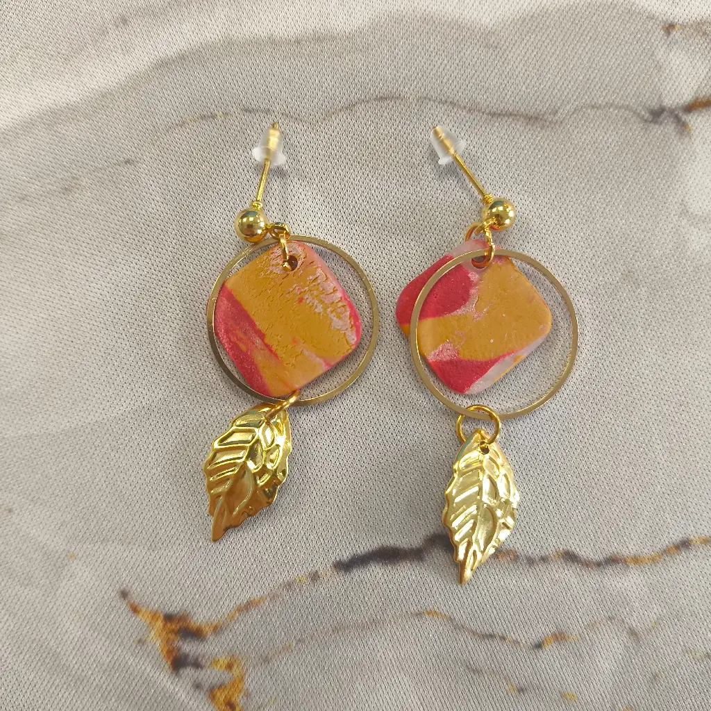 Boucles d'oreilles en pâte Fimo Marbré