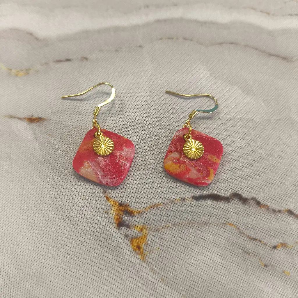 Boucles d'oreilles en pâte Fimo Marbré