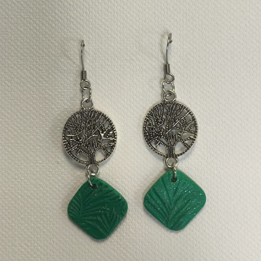 Boucles d'oreilles en pâte Fimo avec Breloque Arbre de Vie