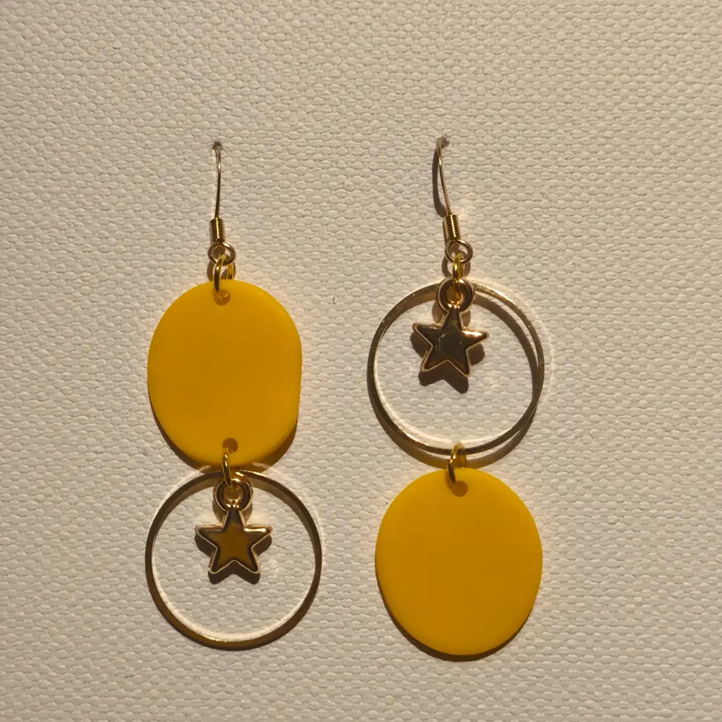 Boucles d'oreilles en pâte Fimo Jaune avec Breloque