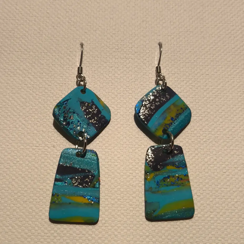 Boucles d'oreilles en pâte Fimo Marbré