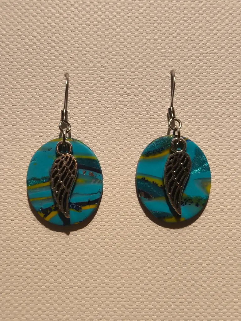 Boucles d'oreilles en pâte Fimo Marbré avec Breloque