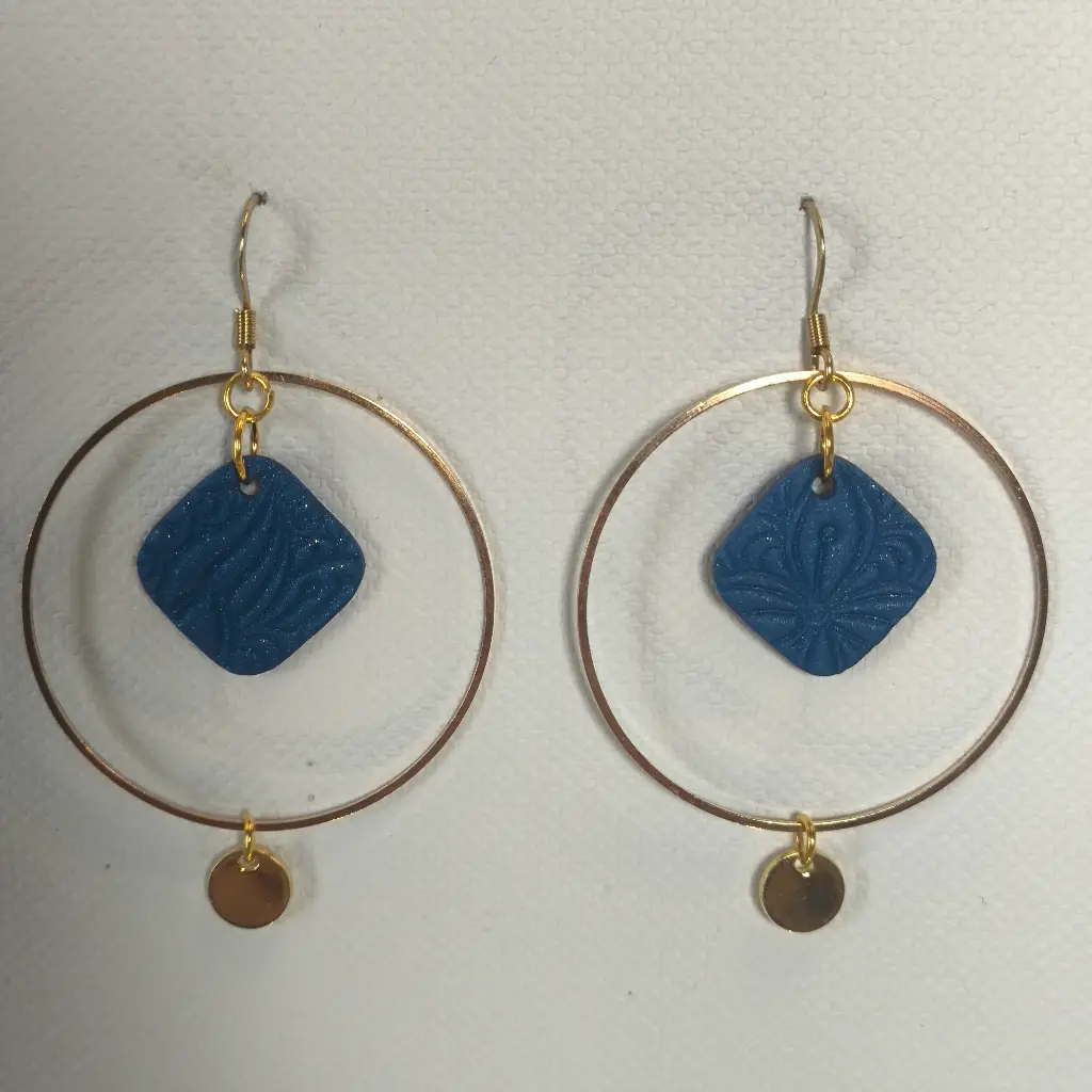 Boucles d'oreilles en pâte Fimo Bleue 