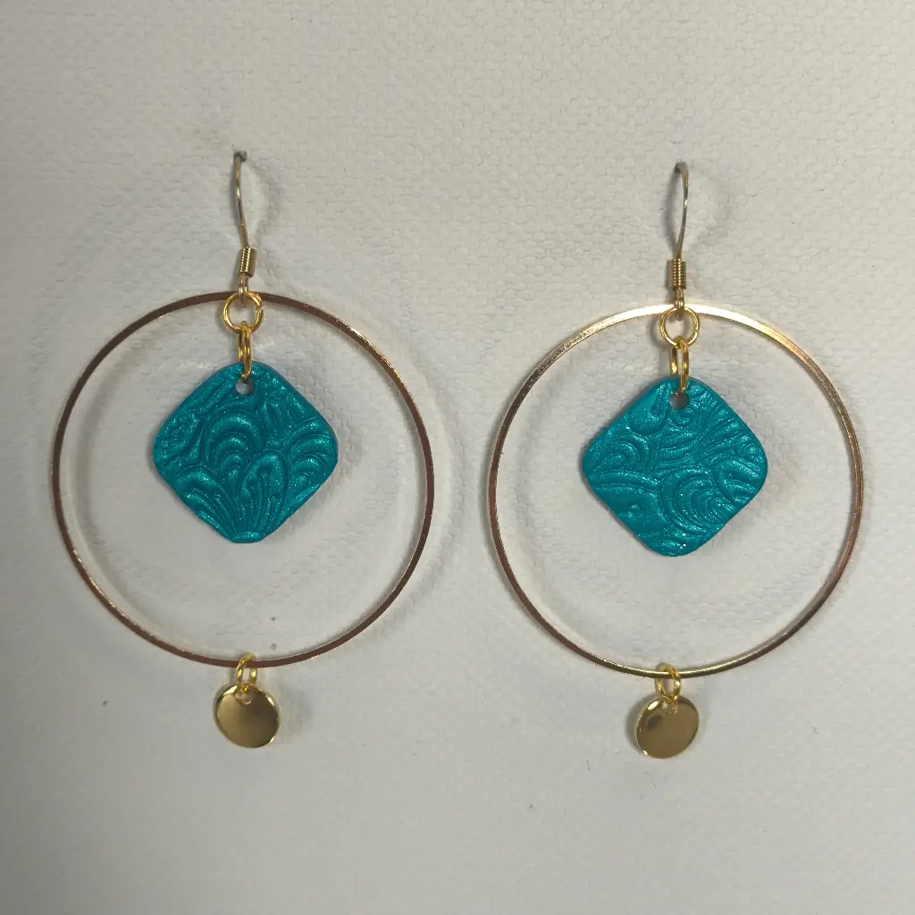 Boucles d'oreilles en pâte Fimo Bleue