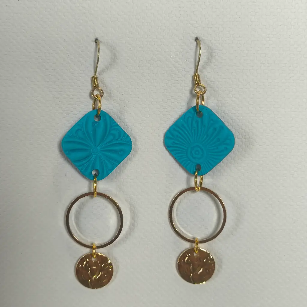 Boucles d'oreilles en pâte Fimo Bleue