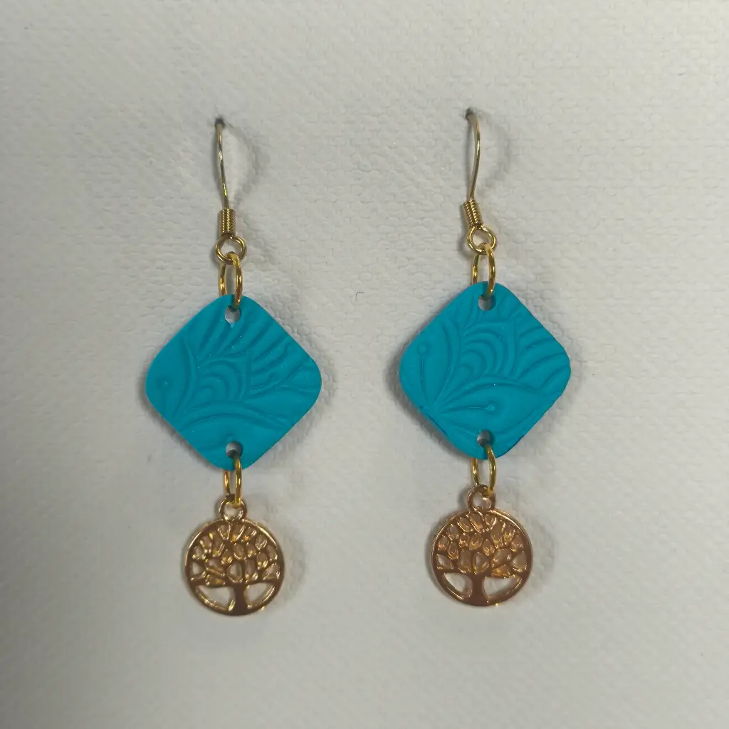 Boucles d'oreilles en pâte Fimo Bleue