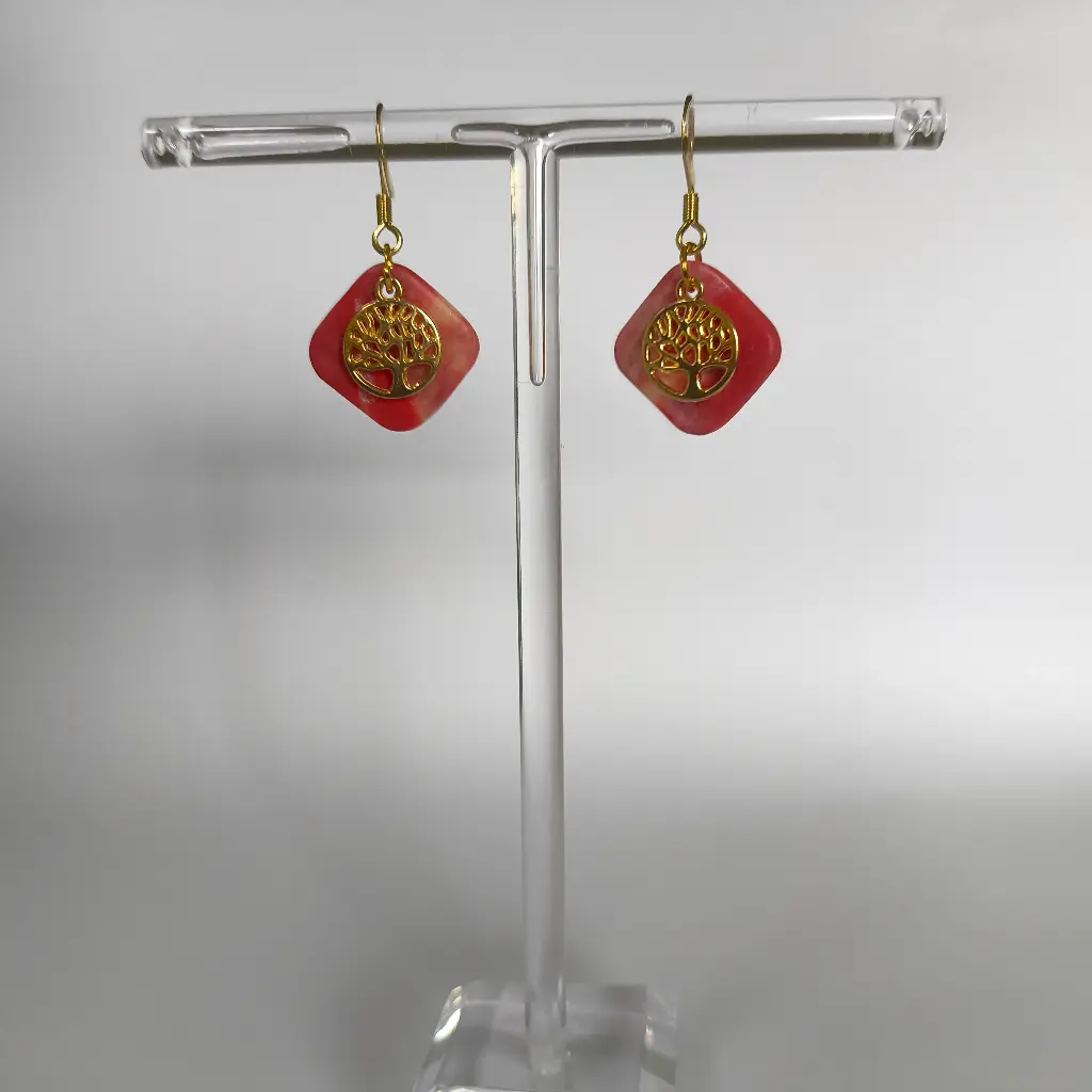 Boucles d'oreilles en pâte Fimo Losange avec Arbre de vie