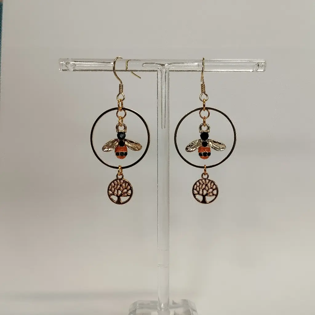 Boucles d'oreilles thème Abeille et Arbre de Vie
