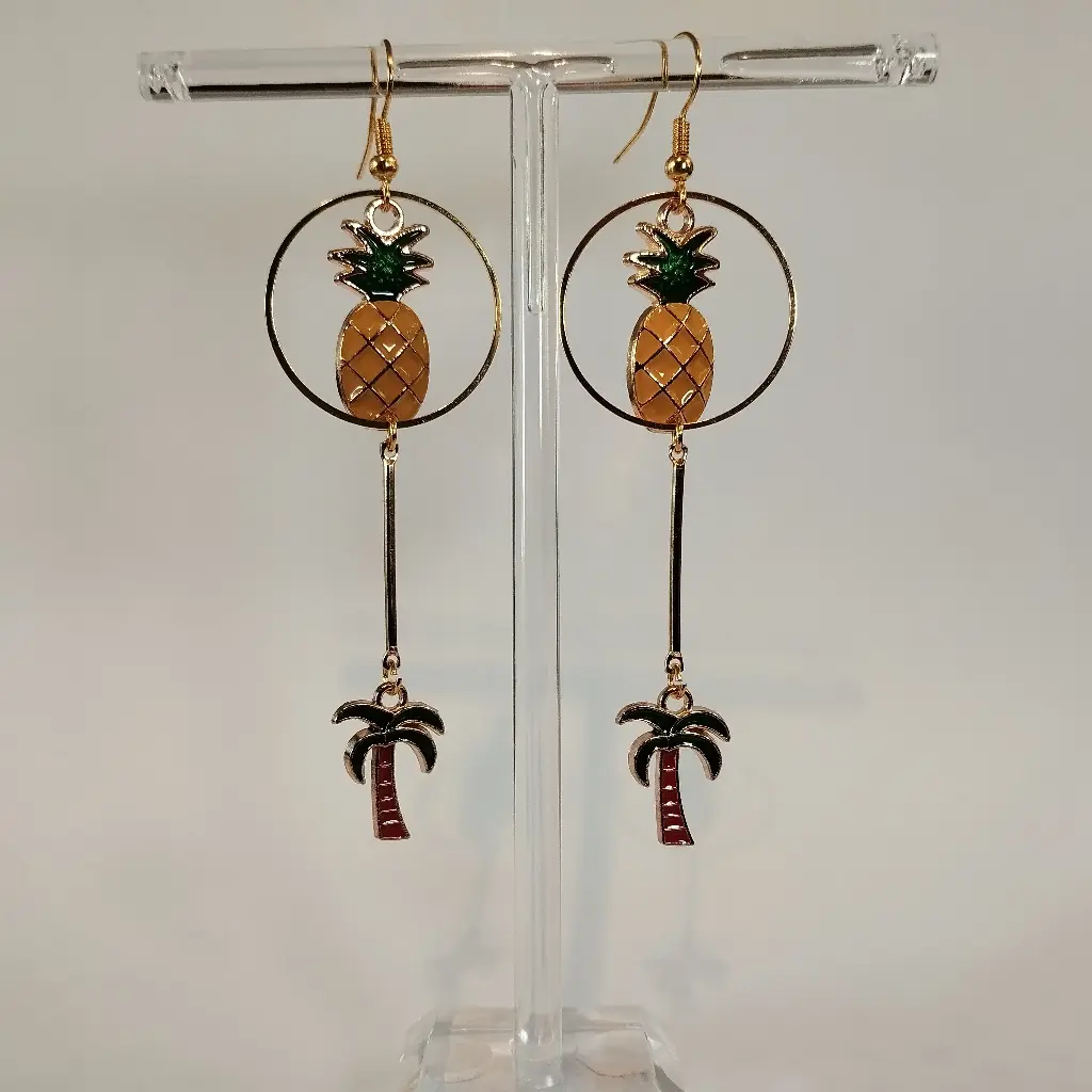 Boucles d'oreilles thème Ananas et Palmier