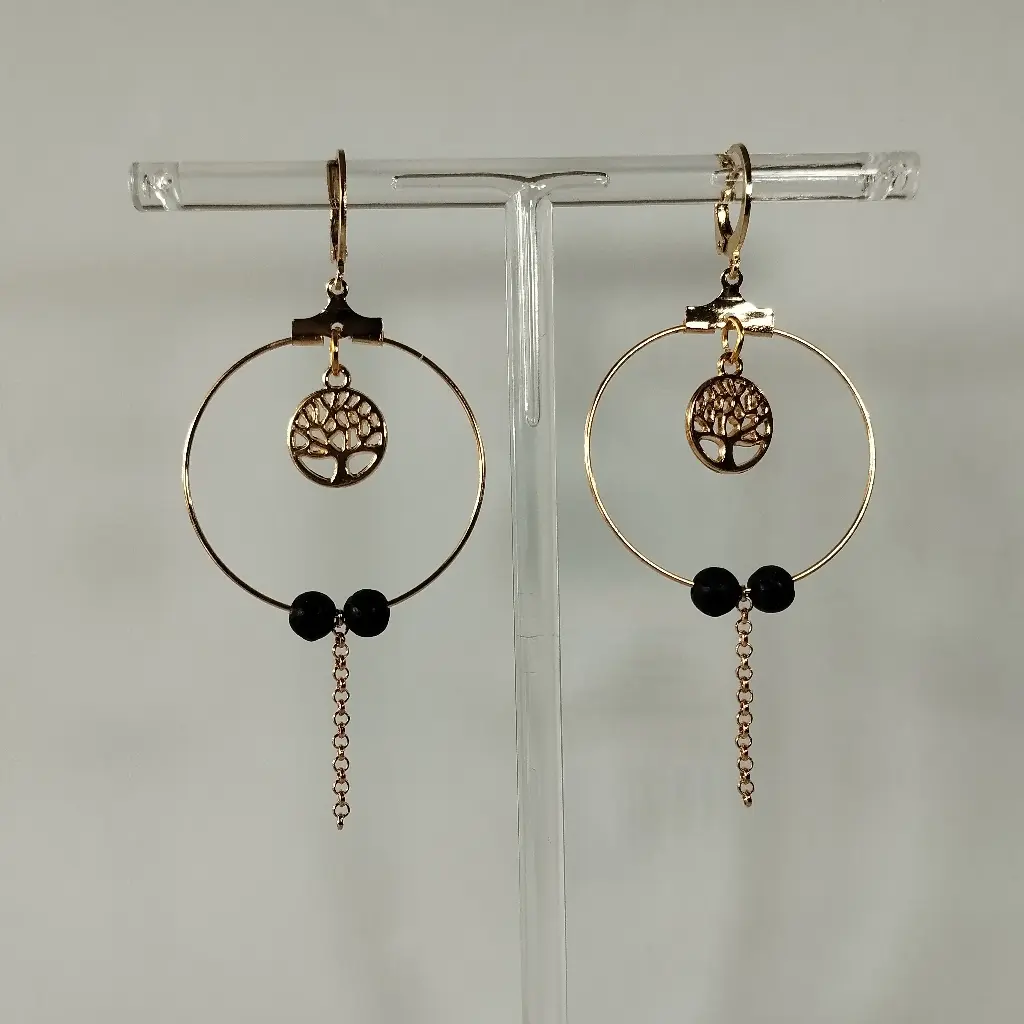 Boucles d'oreilles Arbre de Vie et Pierre de Lave