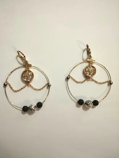 [390] Boucles d'oreilles Arbre de Vie et Pierre de Lave
