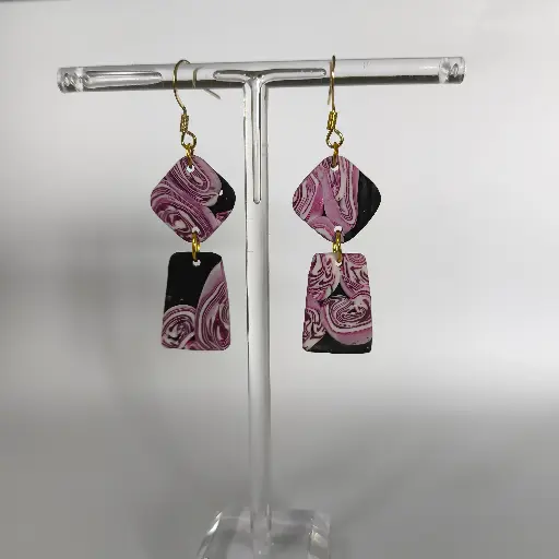 [677] Boucles d'oreilles en pâte Fimo Marbré