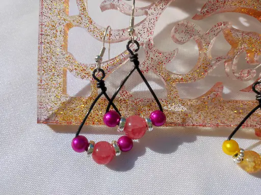 [260f] Boucles d'oreilles Fantaisie Perle et Fil d'aluminium