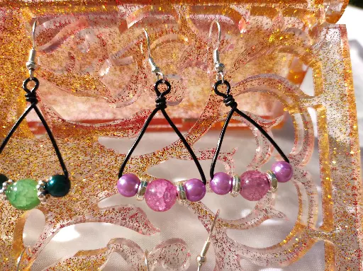 [260b] Boucles d'oreilles Fantaisie Perle et Fil d'aluminium
