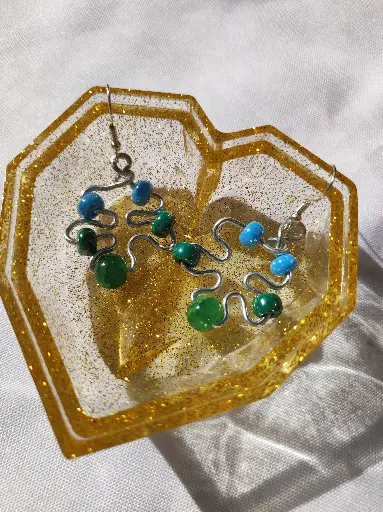 [250] Boucles d'oreilles Fantaisie Perle et Fil d'aluminium