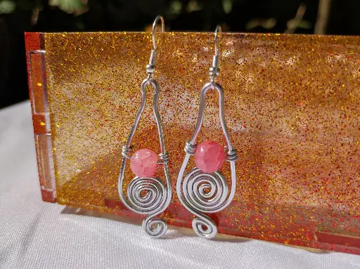 [040] Boucles d'oreilles Fantaisie Perle et Fil d'aluminium