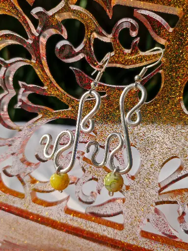 [090] Boucles d'oreilles Fantaisie Perle et Fil d'aluminium