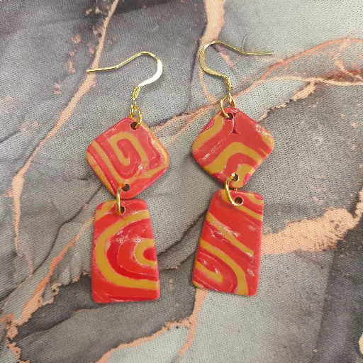 [696] Boucles d'oreilles en pâte Fimo Marbré