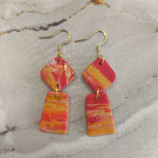 [703] Boucles d'oreilles en pâte Fimo Marbré