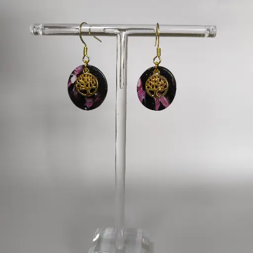 [671] Boucles d'oreilles en pâte Fimo Ovale avec Arbre de vie