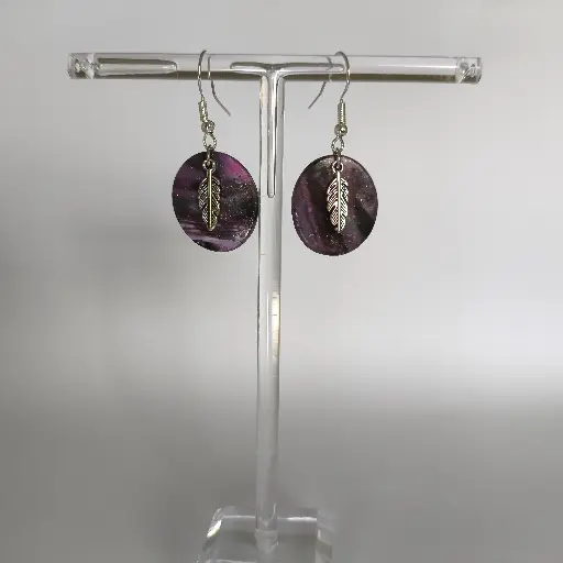 [670] Boucles d'oreilles en pâte Fimo Ovale avec Plume