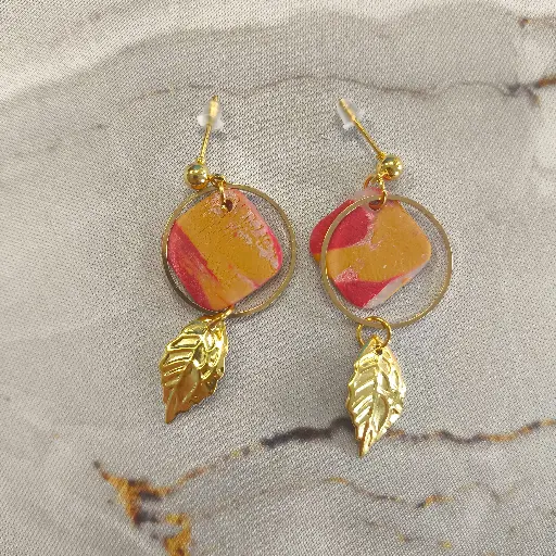 [719] Boucles d'oreilles en pâte Fimo Marbré