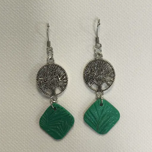 [746] Boucles d'oreilles en pâte Fimo avec Breloque Arbre de Vie