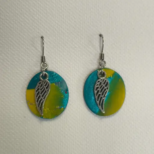 [760] Boucles d'oreilles en pâte Fimo Ovale Marbré avec Breloque