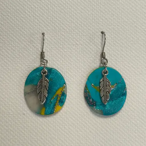 [750] Boucles d'oreilles en pâte Fimo Ovale Marbré avec Breloque