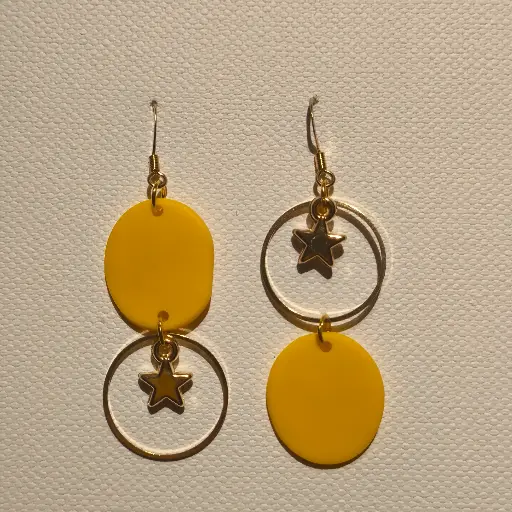 [799] Boucles d'oreilles en pâte Fimo Jaune avec Breloque