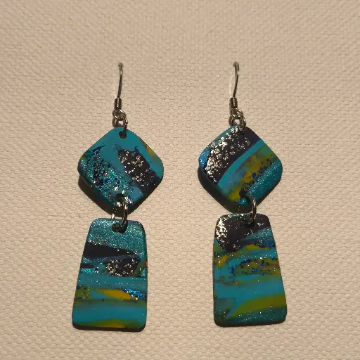 [770] Boucles d'oreilles en pâte Fimo Marbré