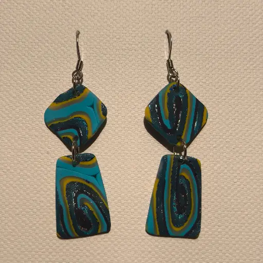 [777] Boucles d'oreilles en pâte Fimo Marbré