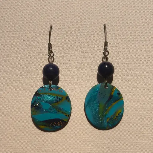 [762] Boucles d'oreilles en pâte Fimo Marbré avec Breloque