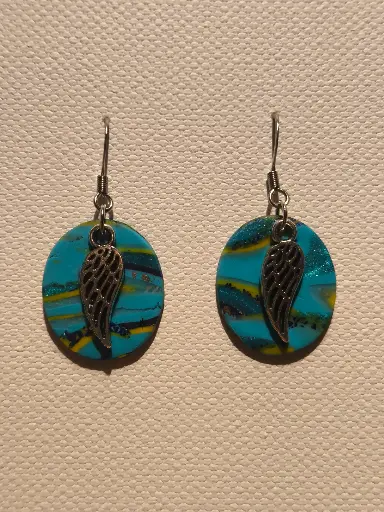 [780] Boucles d'oreilles en pâte Fimo Marbré avec Breloque