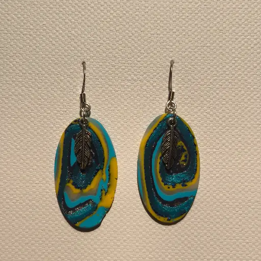 [782] Boucles d'oreilles en pâte Fimo Marbré avec Breloque