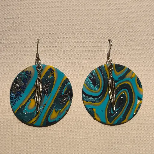 [783] Boucles d'oreilles en pâte Fimo Marbré avec Breloque