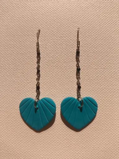 [761] Boucles d'oreilles en pâte Fimo Bleue Coeur