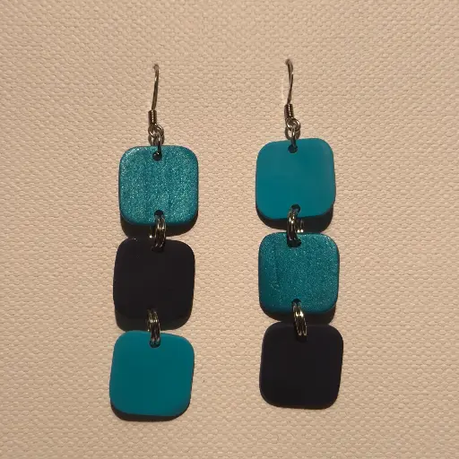 [779] Boucles d'oreilles en pâte Fimo Bleue Triptyque