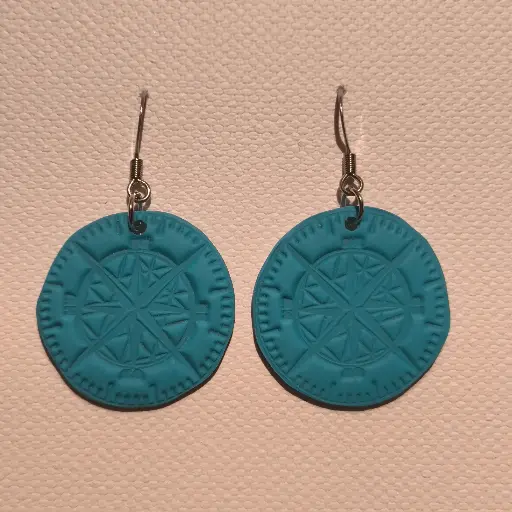 [788] Boucles d'oreilles en pâte Fimo Bleue Rose des Vents