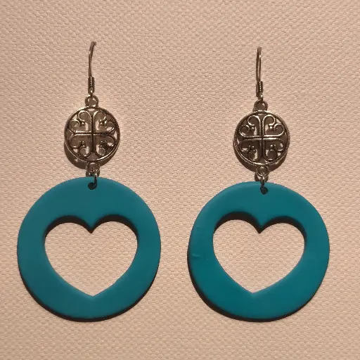 [785] Boucles d'oreilles en pâte Fimo Bleue Coeur avec Breloque