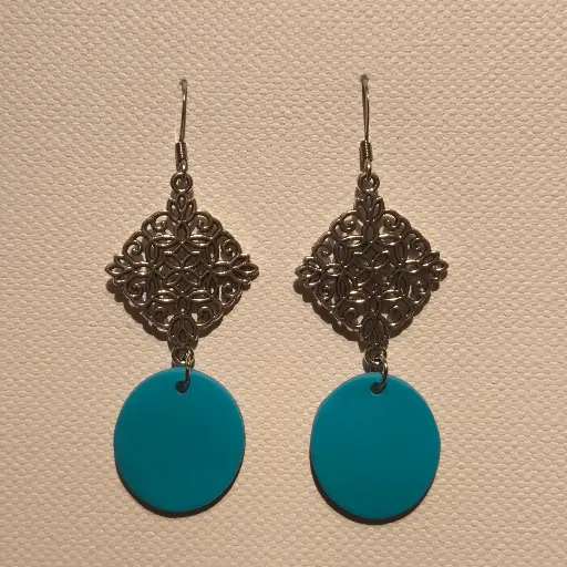 [790] Boucles d'oreilles en pâte Fimo Bleue avec Breloque