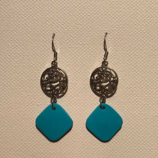 [791] Boucles d'oreilles en pâte Fimo Bleue avec Breloque