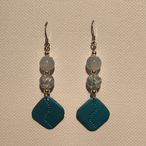 [792] Boucles d'oreilles en pâte Fimo Bleue avec Breloque