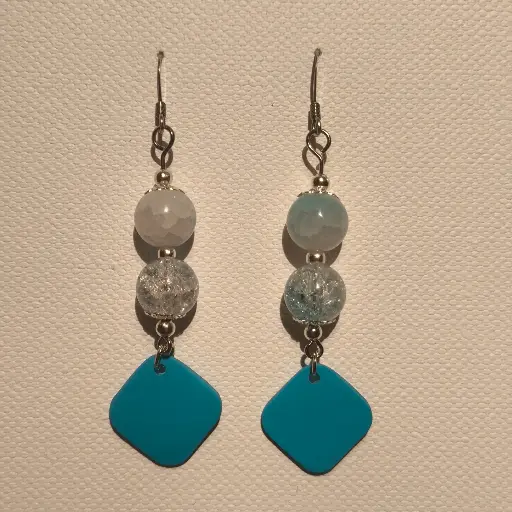 [793] Boucles d'oreilles en pâte Fimo Bleue avec Breloque